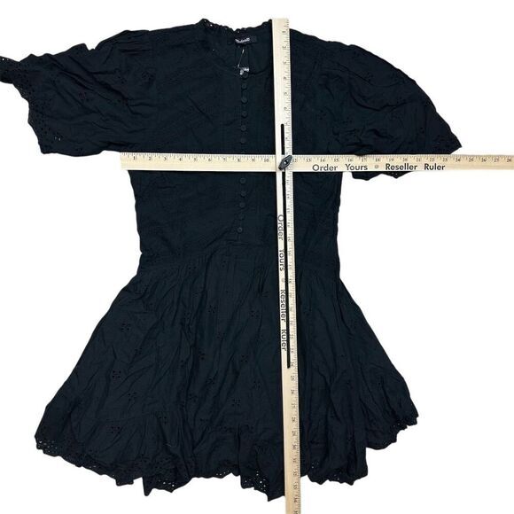 NWT Madewell Women's Black Eyelet Flutter Sleeve Mini Dress Size 0 Cotton Voile - Picture 6 of 9